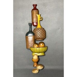 Vintage 1970 Sexton Metal Wall Art Hanging Kitchen Décor Fruit Egg Wine Bottles